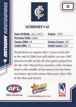 2007 Select AFL Champions Signature Series #28 Anthony Koutoufides Back